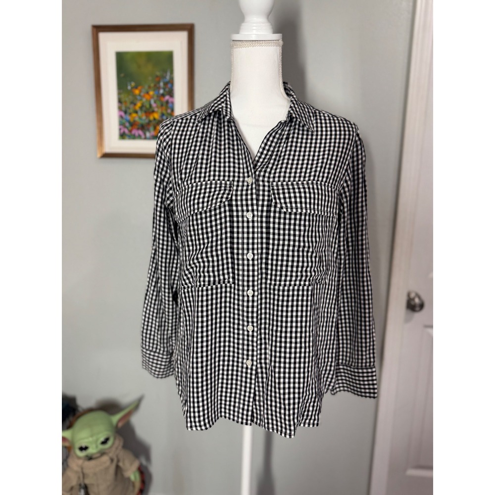 Cremieux Black & White Gingham Button Down Shirt – women's S Timeless Old Money
